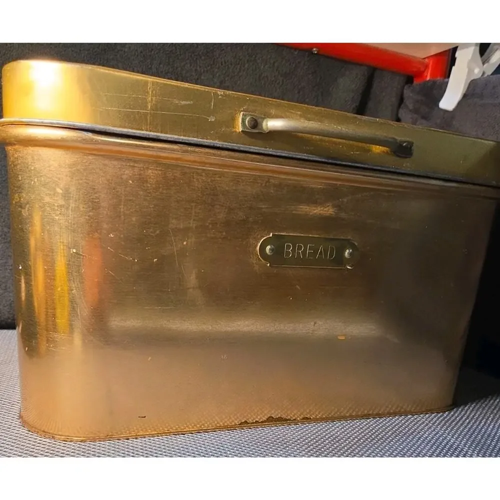 Vintage Copper Color Metal Bread Box Kitchen Storage Bin Hinged Lid 14